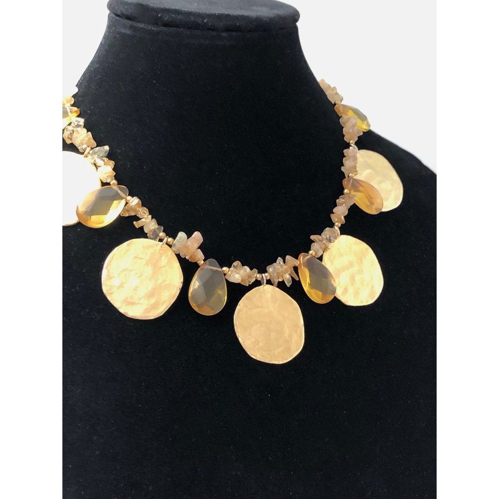Kenneth Jay Lane Satin Gold Disc and Citrine Necklace